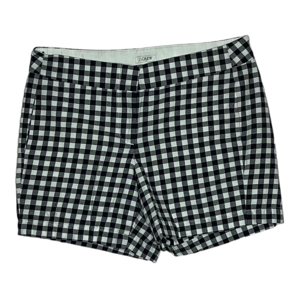 J. Crew Factory Chino Shorts Navy Blue White Gingham Flat Front Women’s Size 2